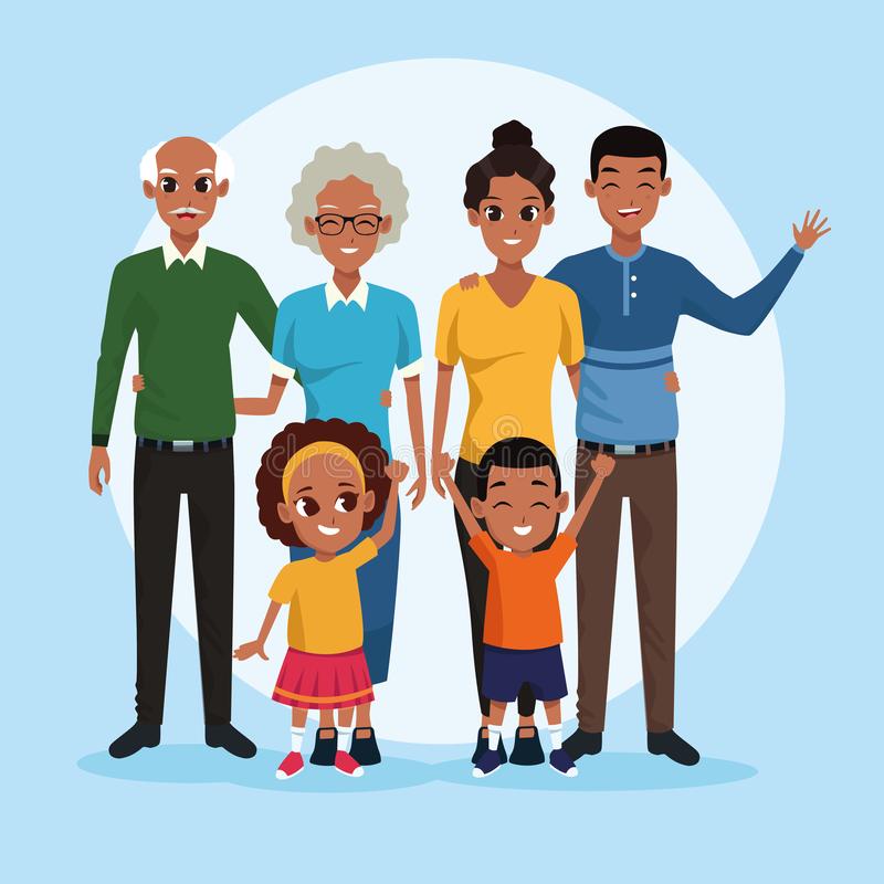 abuelos de la familia padres e historietas los ninos en el ejemplo azul del vector fondo 151599025